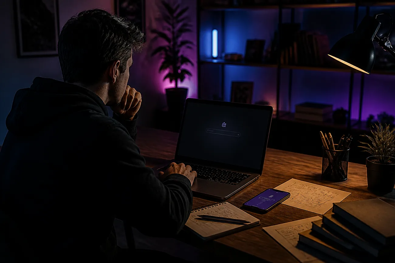 user exploring deep web resources on a laptop