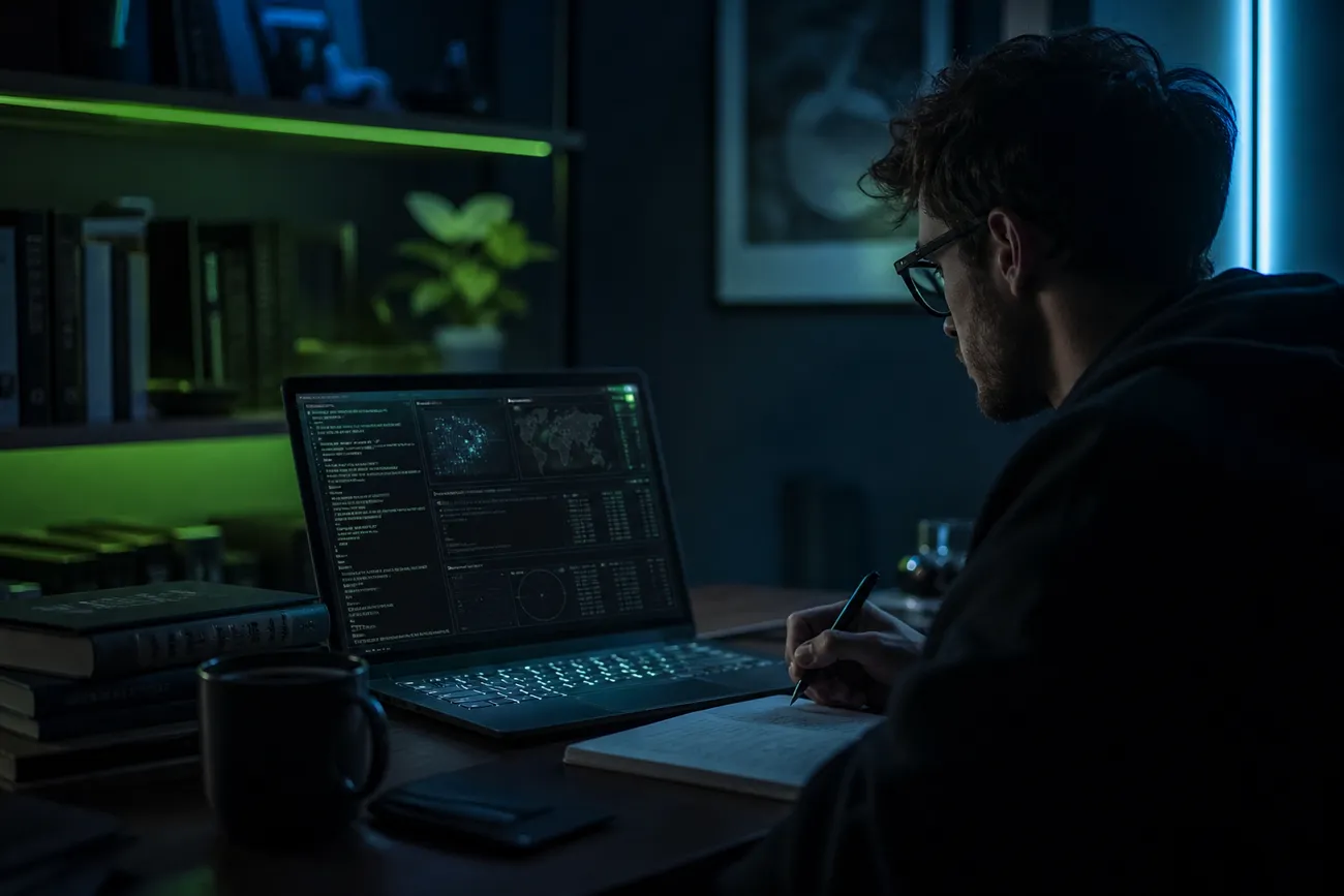person analyzing dark web security reports