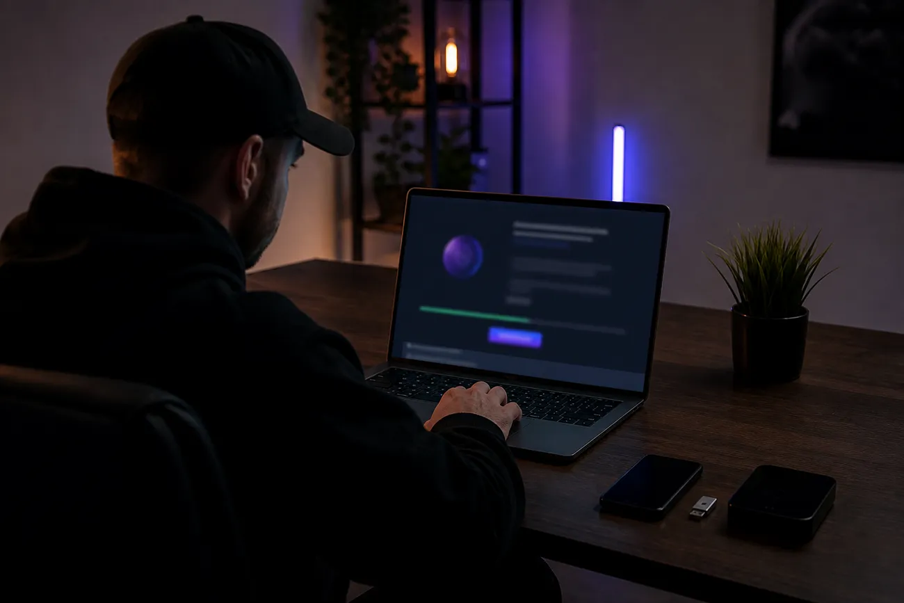 person downloading Tor Browser on a laptop