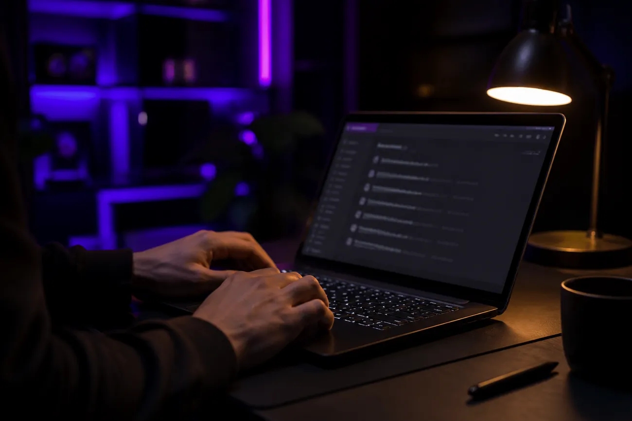 user navigating .onion sites on a laptop