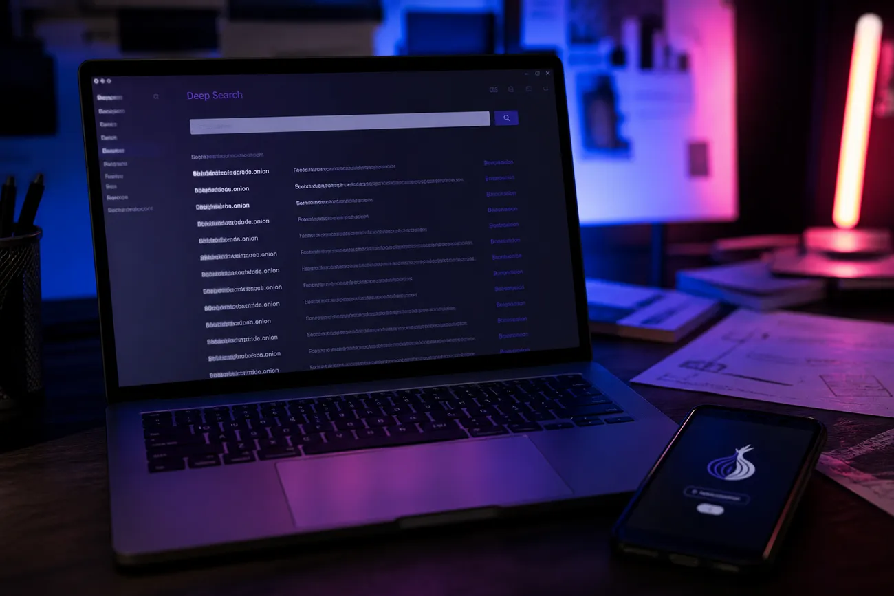 laptop displaying deep web search engine interface