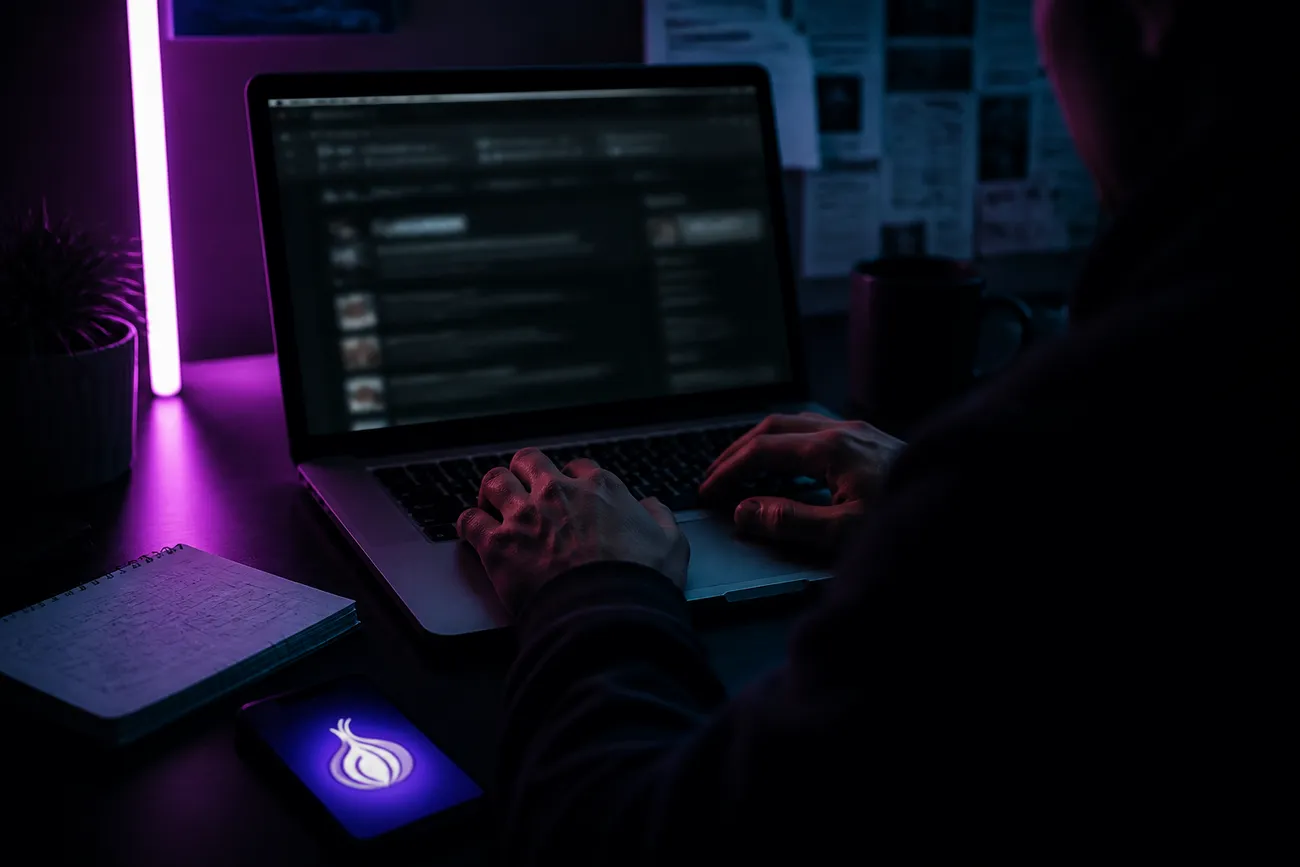 individual at a desk exploring deep web resources