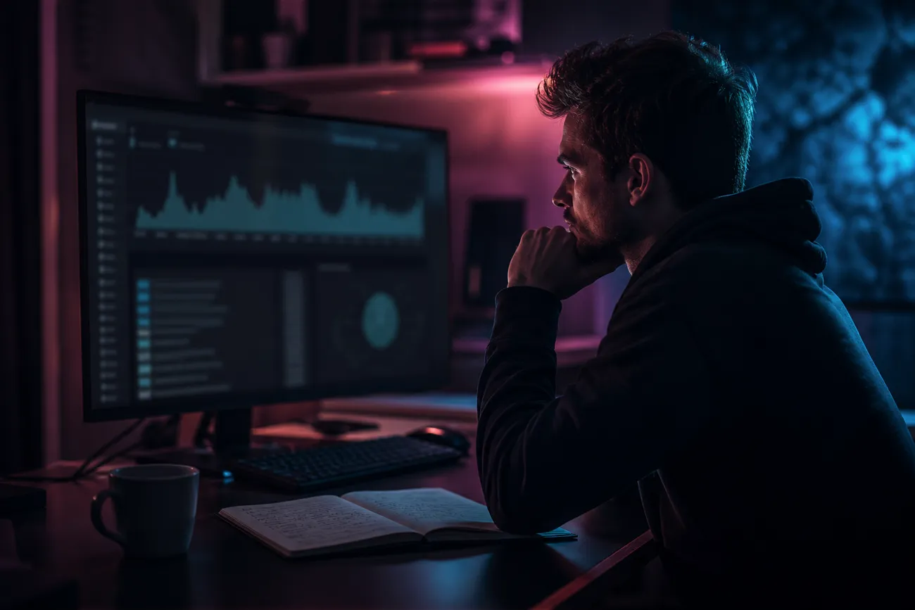 user analyzing darknet site statistics on desktop